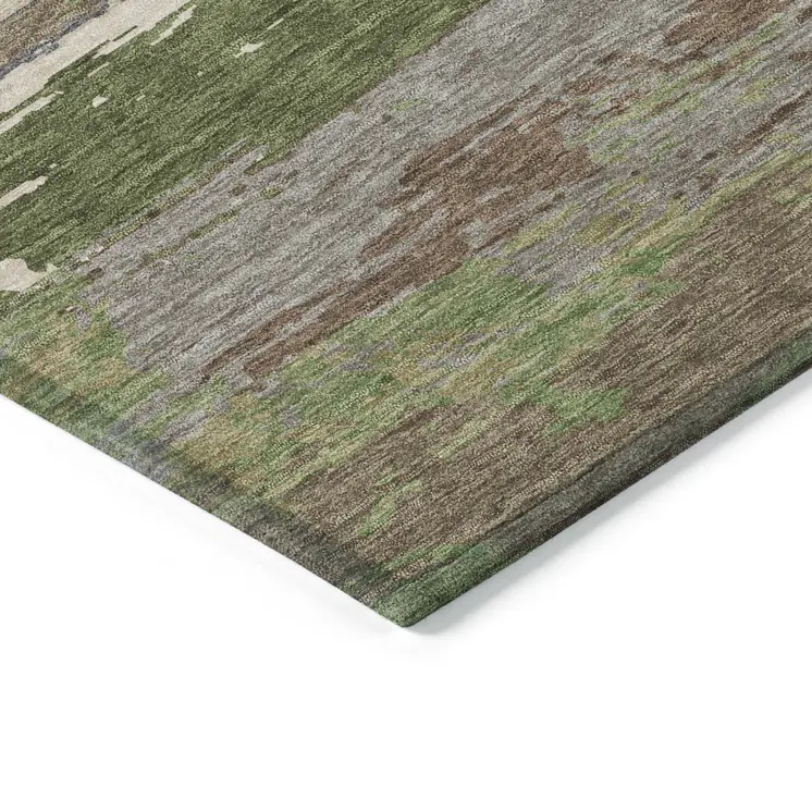 8' Olive Green Round Abstract Washable Indoor Outdoor Area Rug