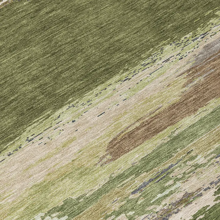 8' Olive Green Round Abstract Washable Indoor Outdoor Area Rug
