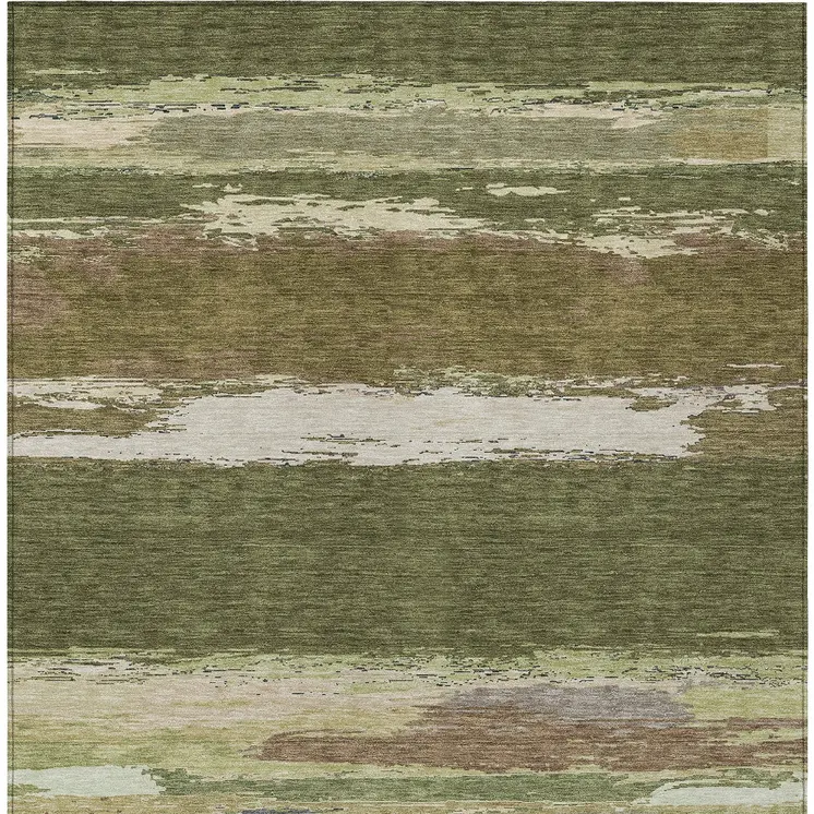 9' X 12' Olive Green Abstract Washable Indoor Outdoor Area Rug