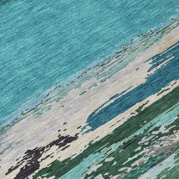 3' X 5' Teal Blue Abstract Washable Indoor Outdoor Area Rug