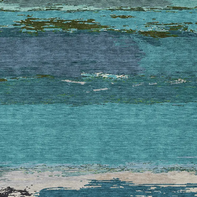 5' X 8' Teal Blue Abstract Washable Indoor Outdoor Area Rug