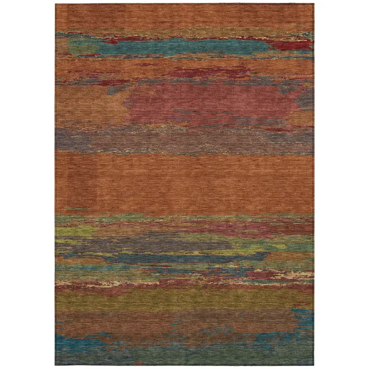 3' X 5' Terra Cotta Abstract Washable Indoor Outdoor Area Rug