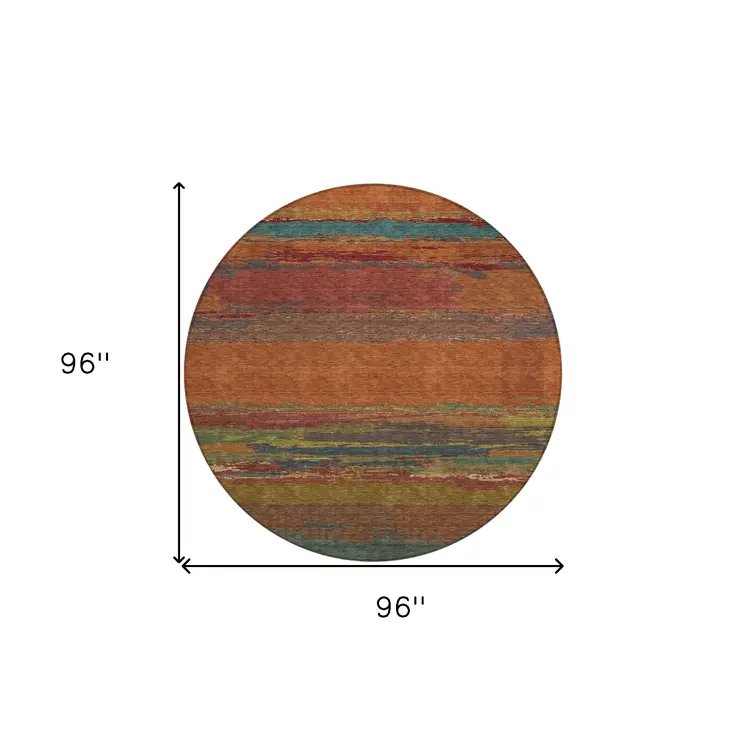 8' Terra Cotta Round Abstract Washable Indoor Outdoor Area Rug