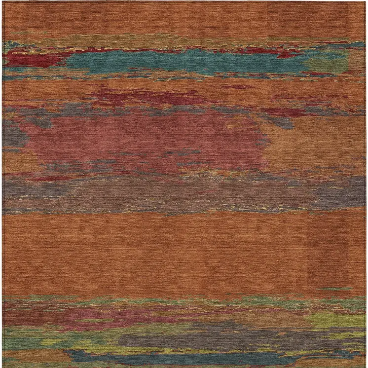8' X 10' Terra Cotta Abstract Washable Indoor Outdoor Area Rug