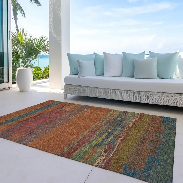 8' X 10' Terra Cotta Abstract Washable Indoor Outdoor Area Rug