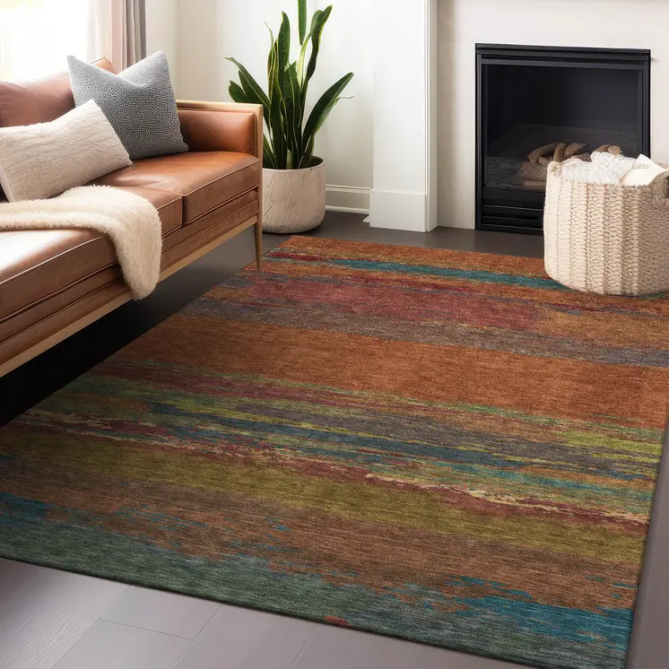 8' X 10' Terra Cotta Abstract Washable Indoor Outdoor Area Rug