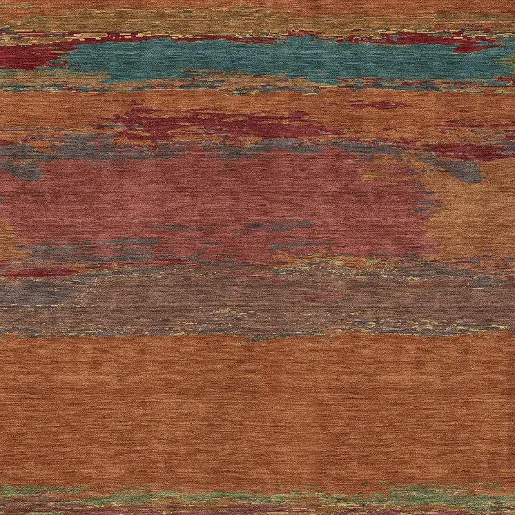 10' X 14' Terra Cotta Abstract Washable Indoor Outdoor Area Rug