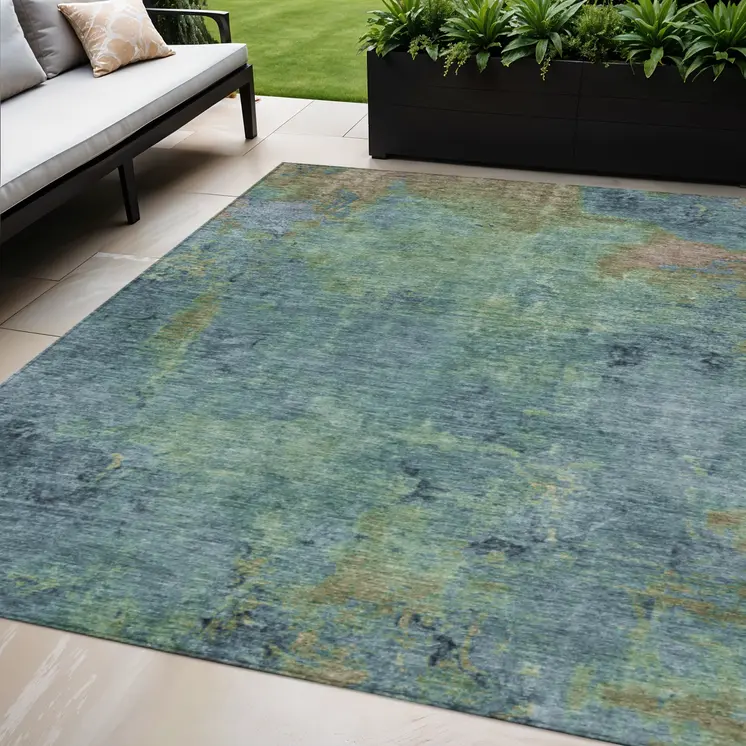5' X 8' Blue Abstract Washable Indoor Outdoor Area Rug