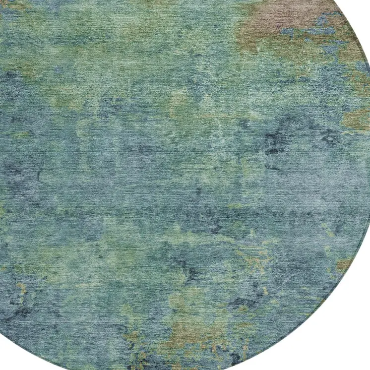8' Blue Round Abstract Washable Indoor Outdoor Area Rug
