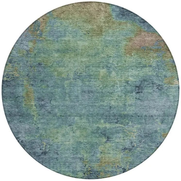 8' Blue Round Abstract Washable Indoor Outdoor Area Rug