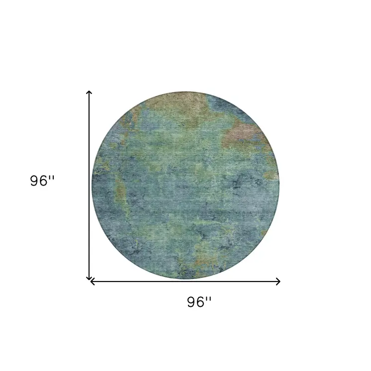 8' Blue Round Abstract Washable Indoor Outdoor Area Rug