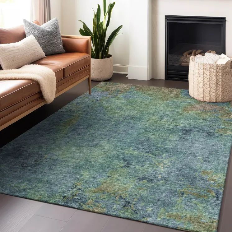 9' X 12' Blue Abstract Washable Indoor Outdoor Area Rug