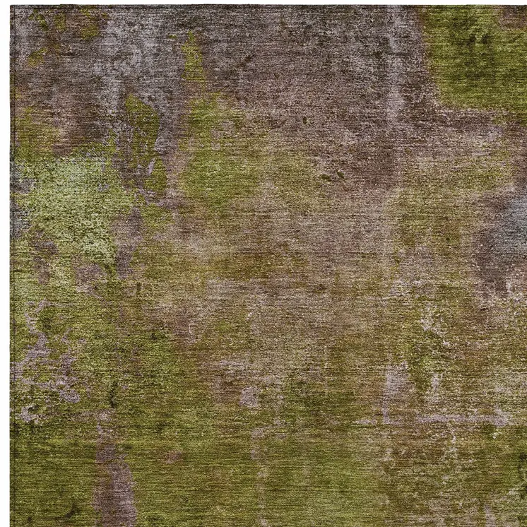 3' X 5' Green Abstract Washable Indoor Outdoor Area Rug