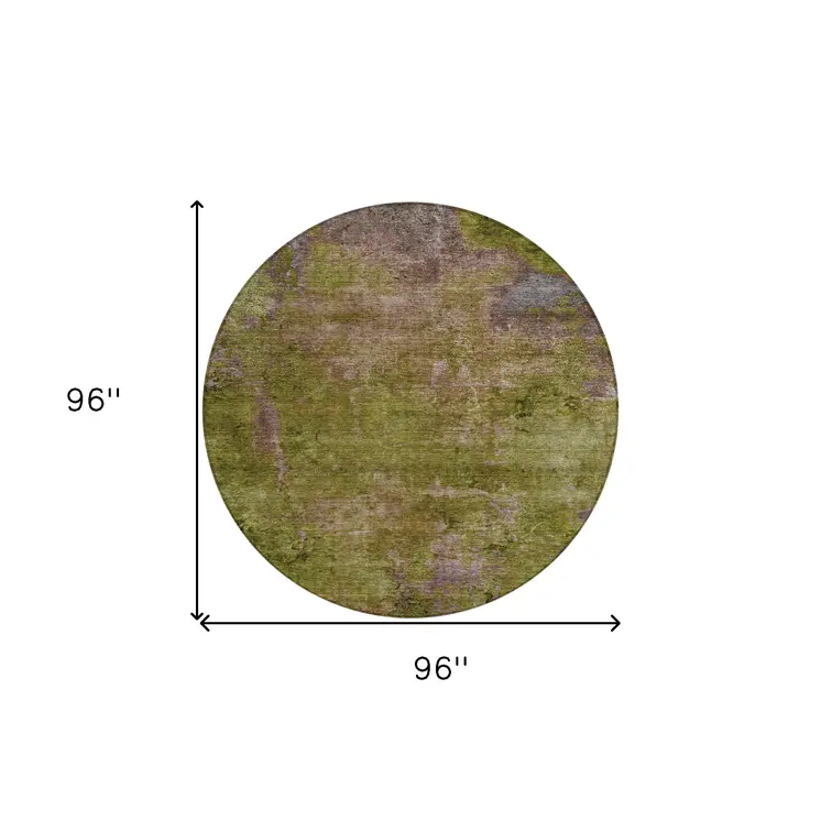 8' Green Round Abstract Washable Indoor Outdoor Area Rug