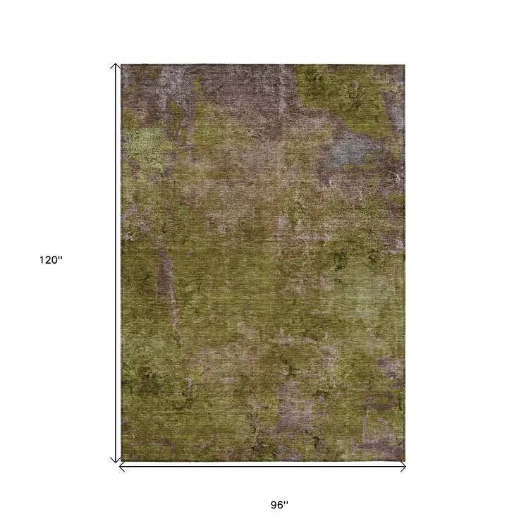 8' X 10' Green Abstract Washable Indoor Outdoor Area Rug