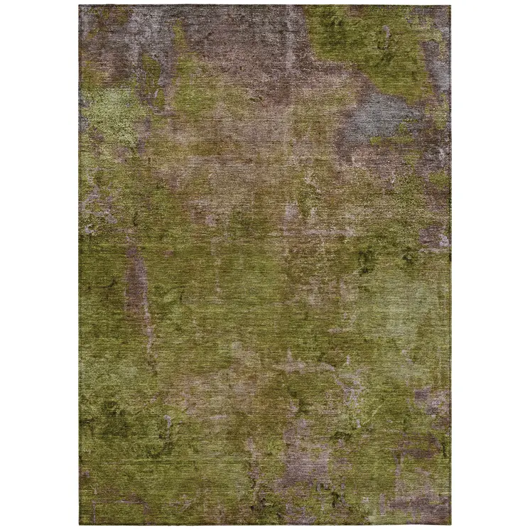 9' X 12' Green Abstract Washable Indoor Outdoor Area Rug