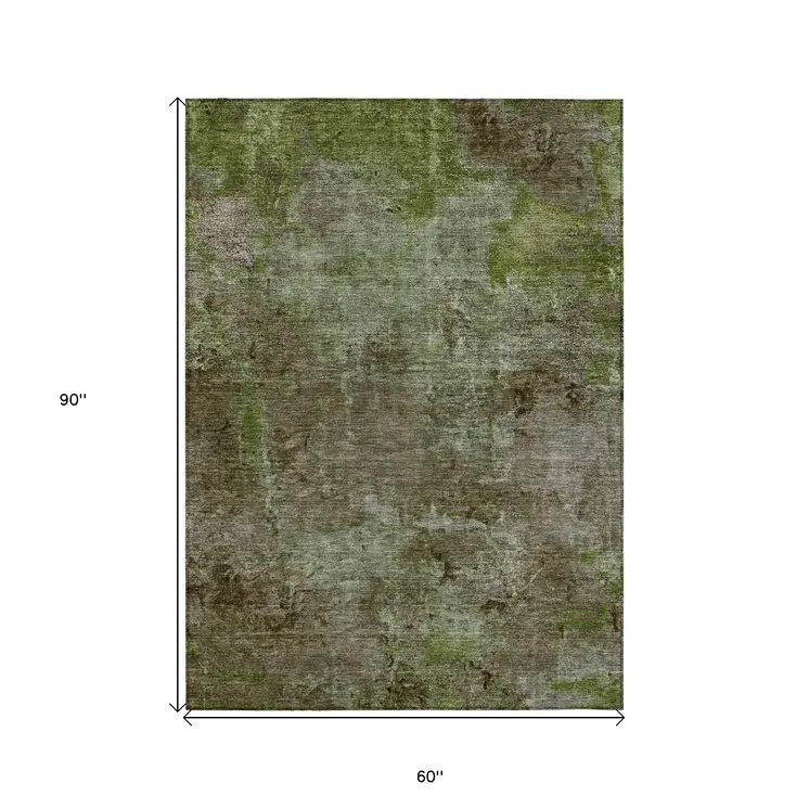 5' X 8' Brown Abstract Washable Indoor Outdoor Area Rug