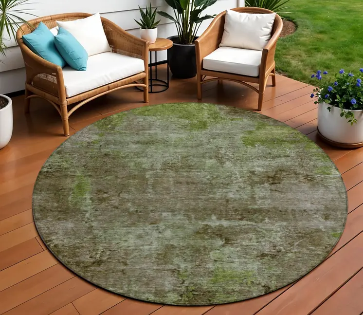 8' Brown Round Abstract Washable Indoor Outdoor Area Rug