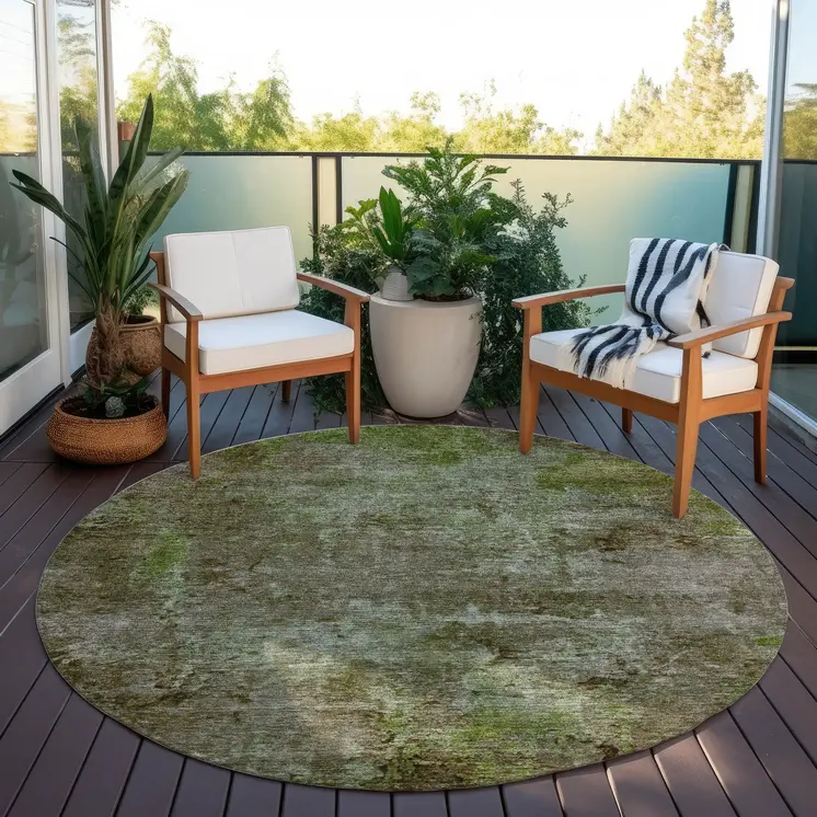 8' Brown Round Abstract Washable Indoor Outdoor Area Rug