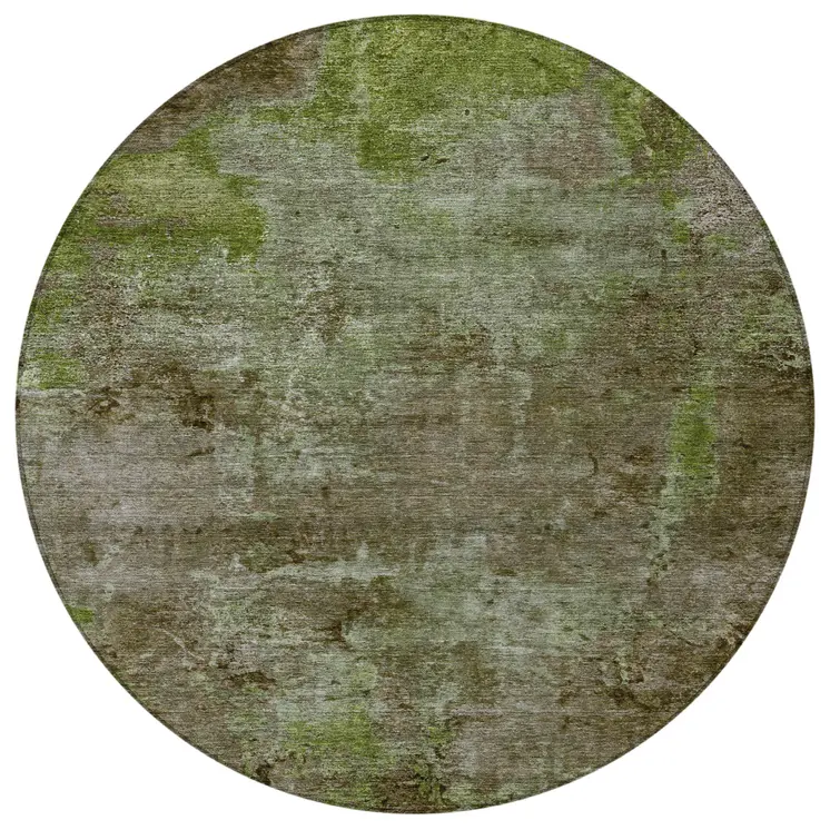 8' Brown Round Abstract Washable Indoor Outdoor Area Rug