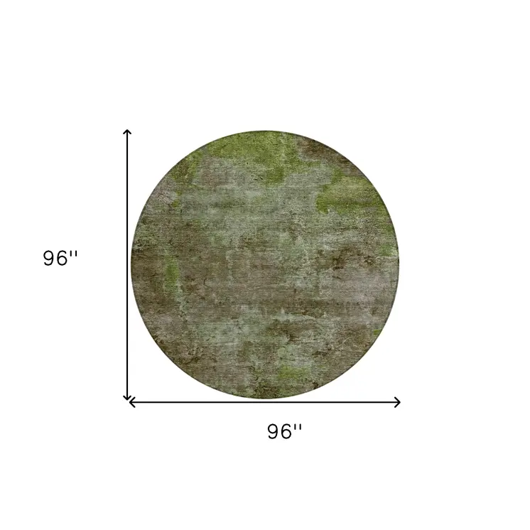 8' Brown Round Abstract Washable Indoor Outdoor Area Rug