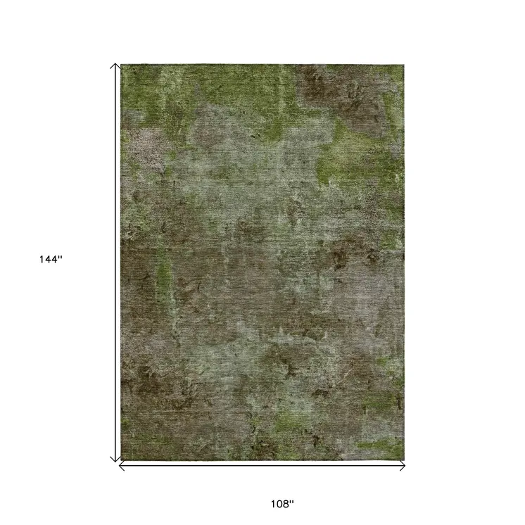 9' X 12' Brown Abstract Washable Indoor Outdoor Area Rug