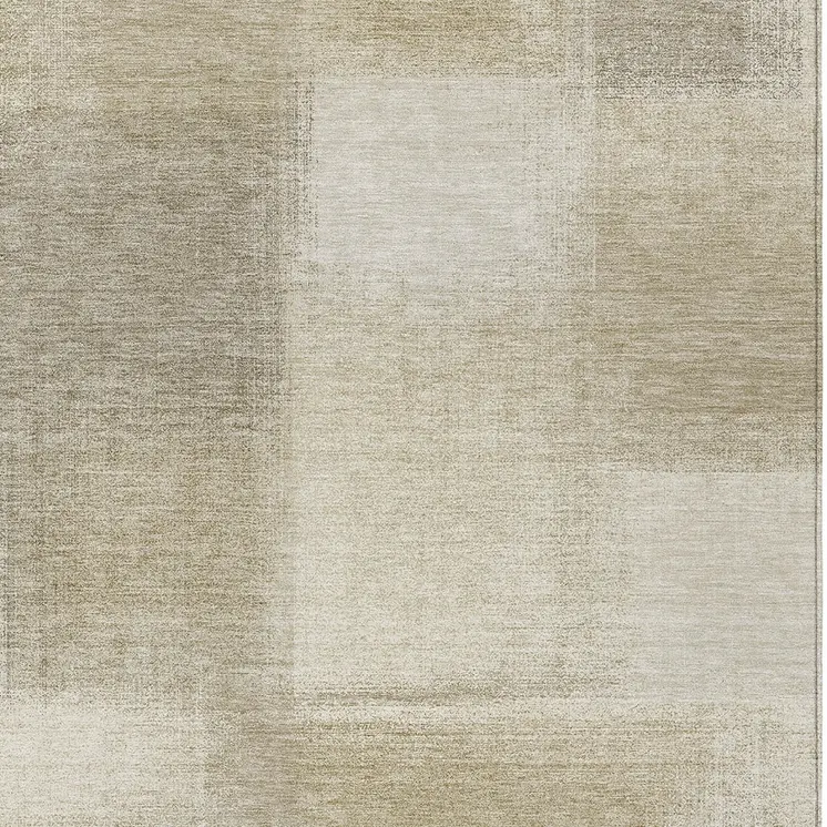 3' X 5' Taupe Geometric Washable Indoor Outdoor Area Rug