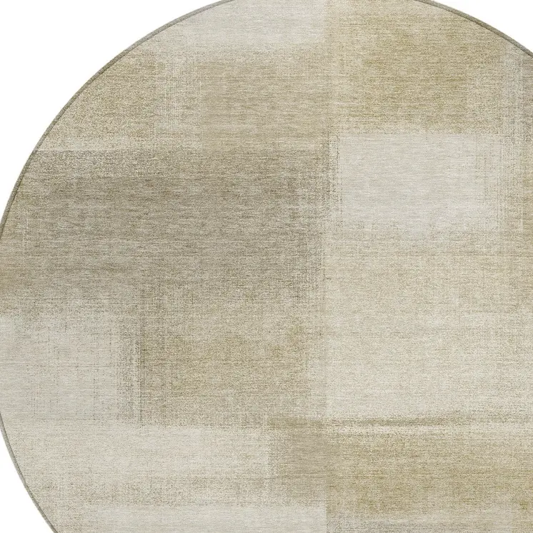8' Taupe Round Geometric Washable Indoor Outdoor Area Rug