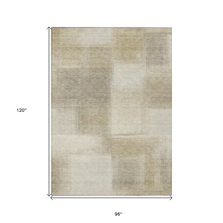 8' X 10' Taupe Geometric Washable Indoor Outdoor Area Rug