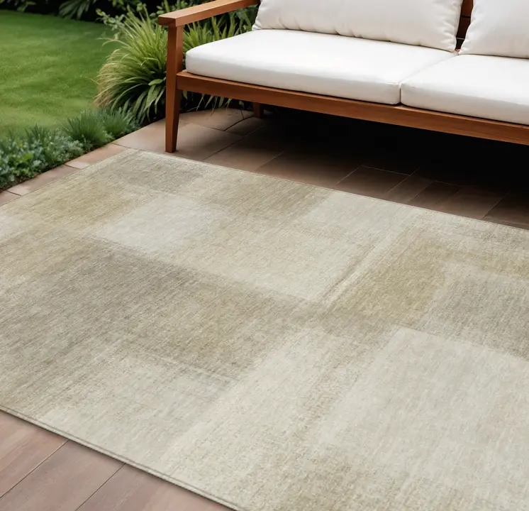 8' X 10' Taupe Geometric Washable Indoor Outdoor Area Rug
