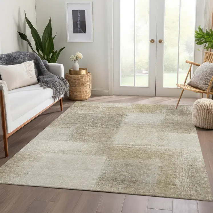 9' X 12' Taupe Geometric Washable Indoor Outdoor Area Rug
