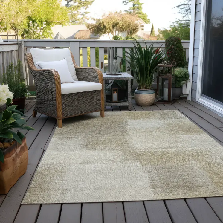 9' X 12' Taupe Geometric Washable Indoor Outdoor Area Rug