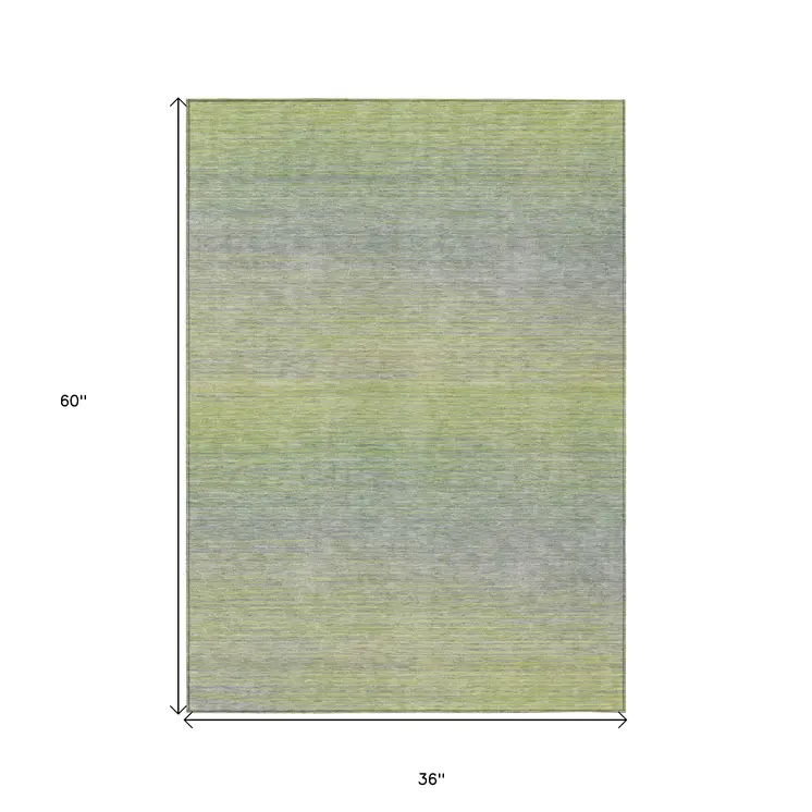 3' X 5' Artichoke Green Striped Washable Indoor Outdoor Area Rug
