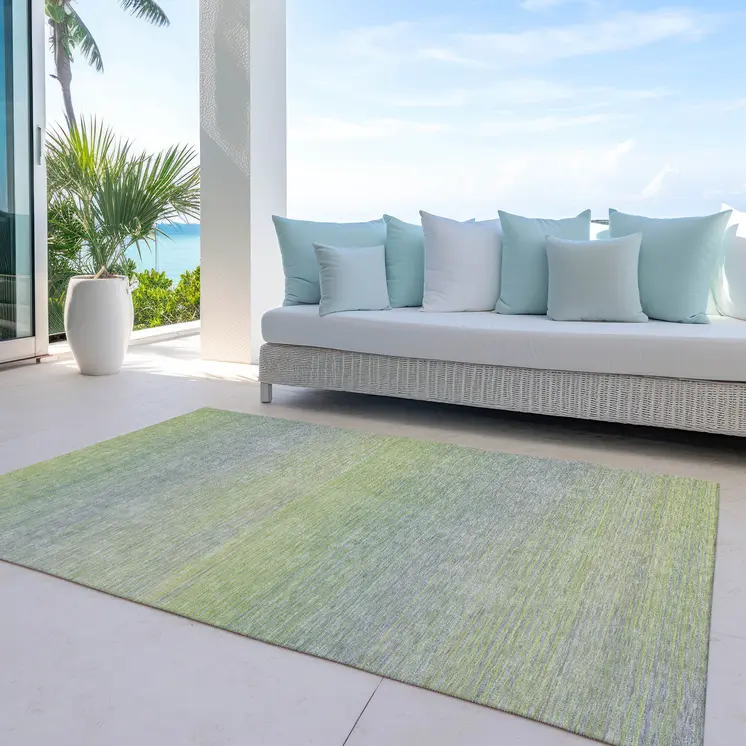 3' X 5' Artichoke Green Striped Washable Indoor Outdoor Area Rug