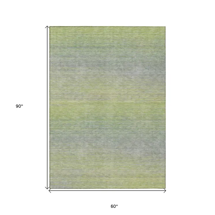 5' X 8' Artichoke Green Striped Washable Indoor Outdoor Area Rug