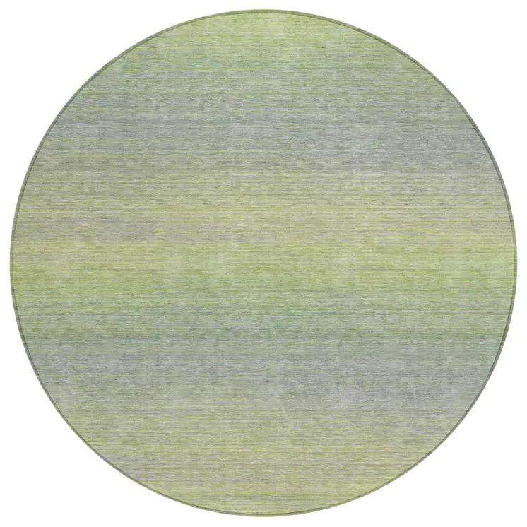 8' Artichoke Green Round Striped Washable Indoor Outdoor Area Rug