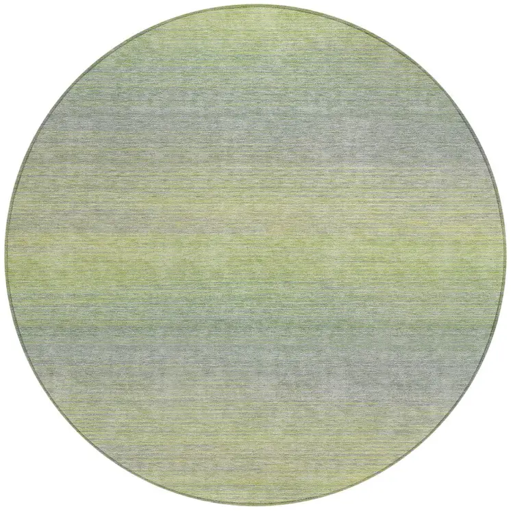 8' Artichoke Green Round Striped Washable Indoor Outdoor Area Rug