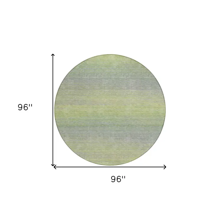 8' Artichoke Green Round Striped Washable Indoor Outdoor Area Rug
