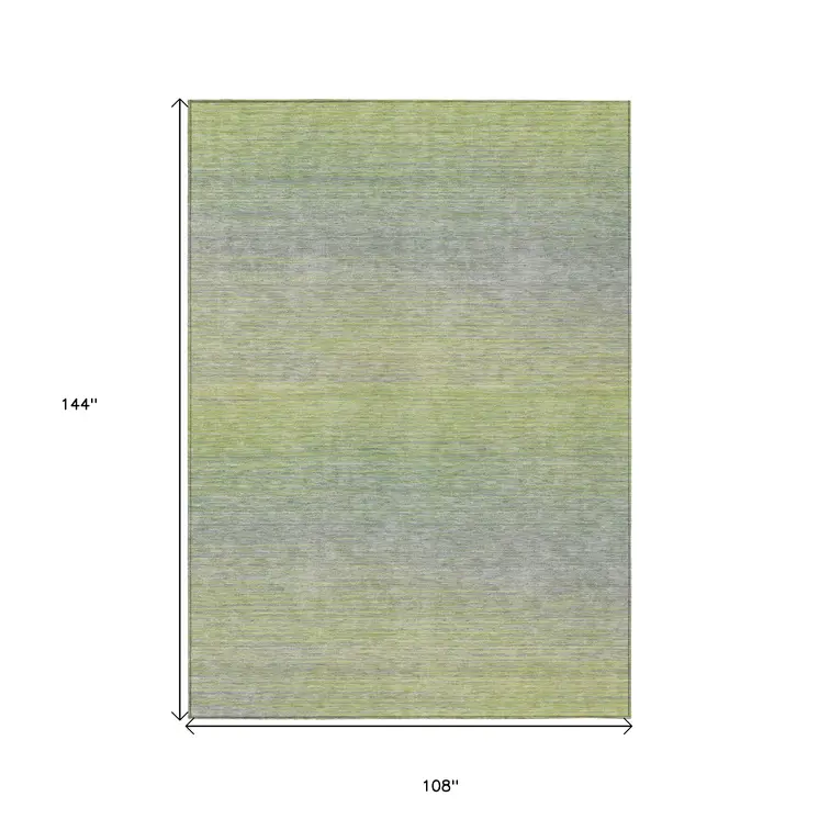 9' X 12' Artichoke Green Striped Washable Indoor Outdoor Area Rug