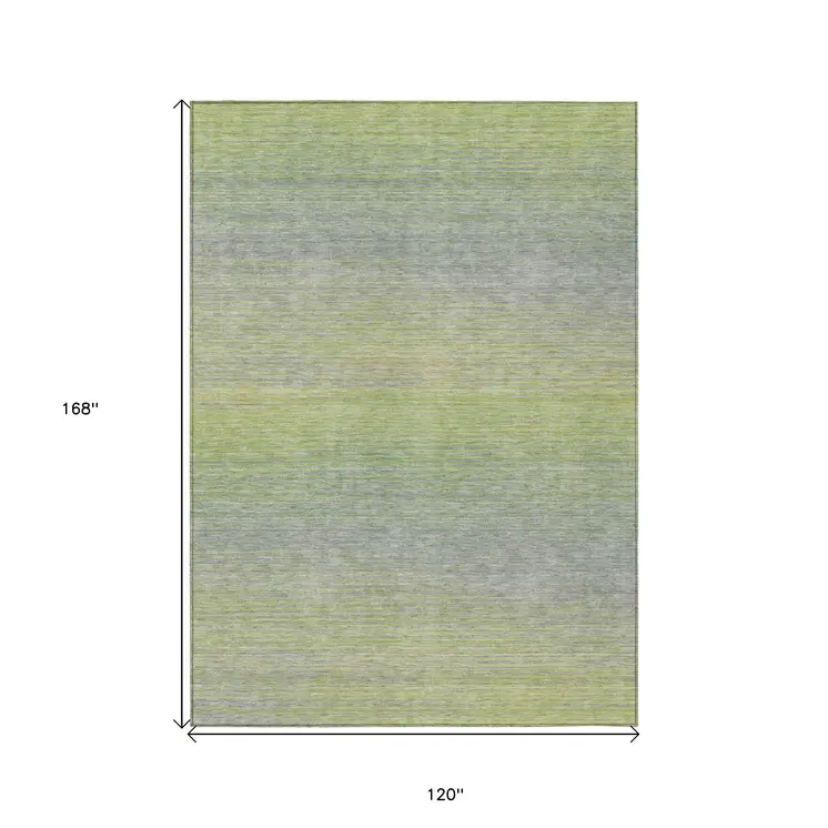 10' X 14' Artichoke Green Striped Washable Indoor Outdoor Area Rug