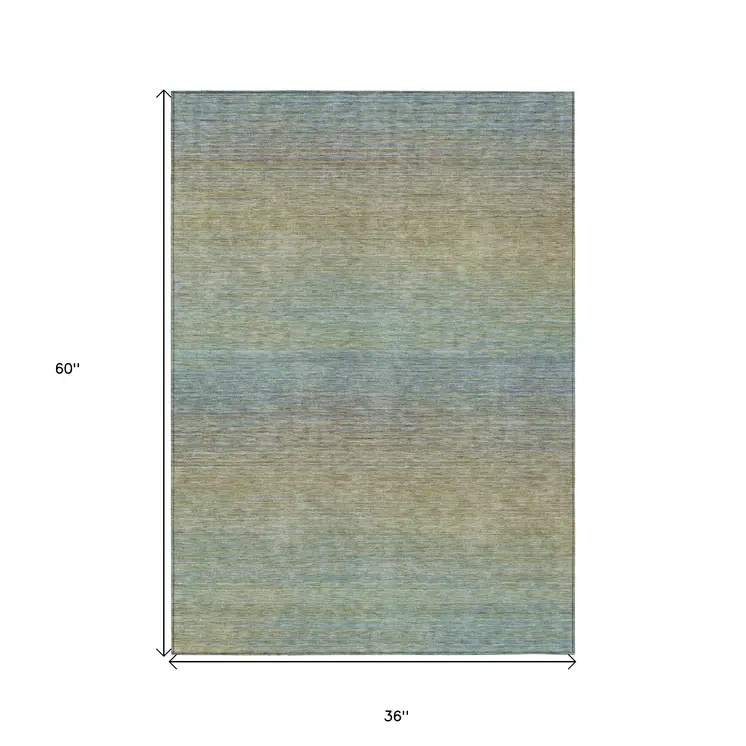 3' X 5' Blue Striped Washable Indoor Outdoor Area Rug