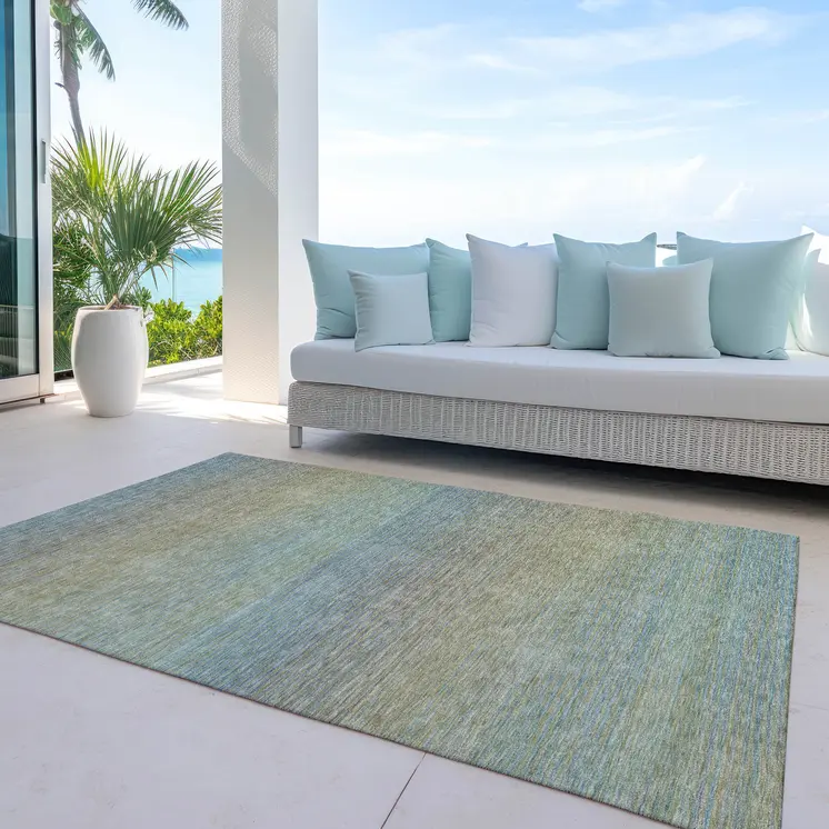 5' X 8' Blue Striped Washable Indoor Outdoor Area Rug