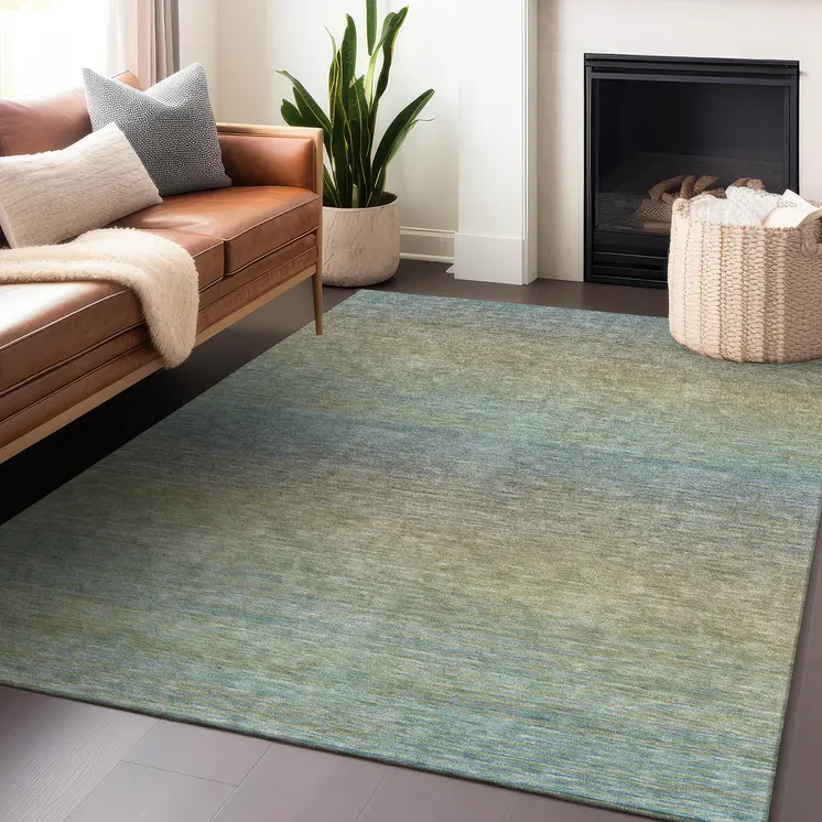 5' X 8' Blue Striped Washable Indoor Outdoor Area Rug