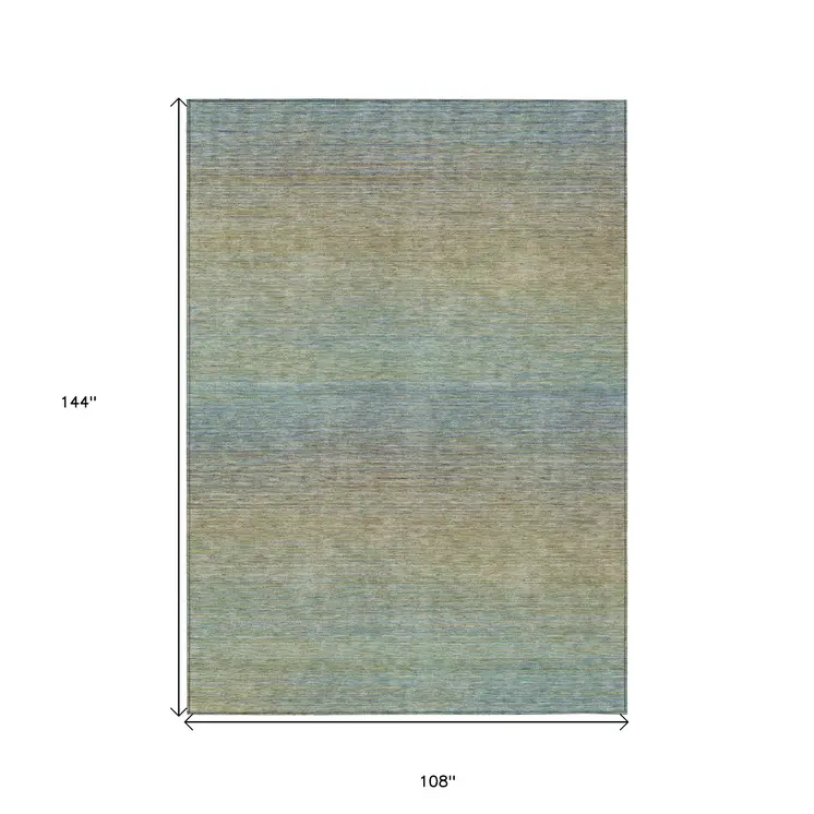 9' X 12' Blue Striped Washable Indoor Outdoor Area Rug