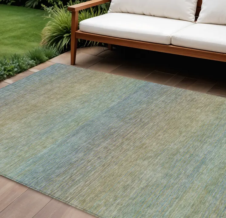 9' X 12' Blue Striped Washable Indoor Outdoor Area Rug