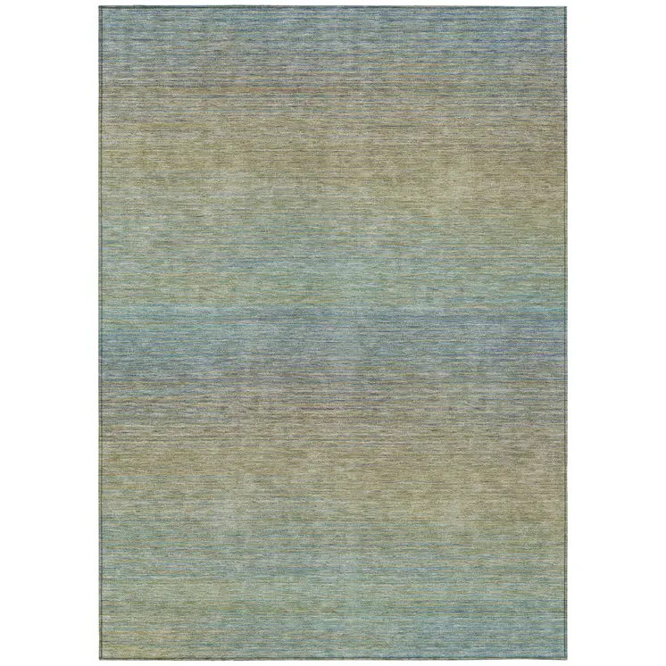 9' X 12' Blue Striped Washable Indoor Outdoor Area Rug