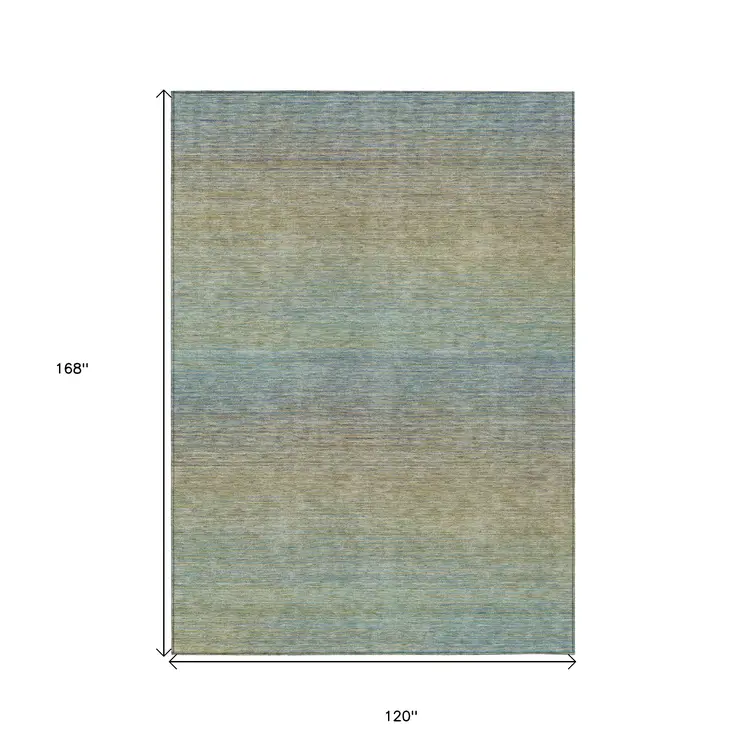 10' X 14' Blue Striped Washable Indoor Outdoor Area Rug