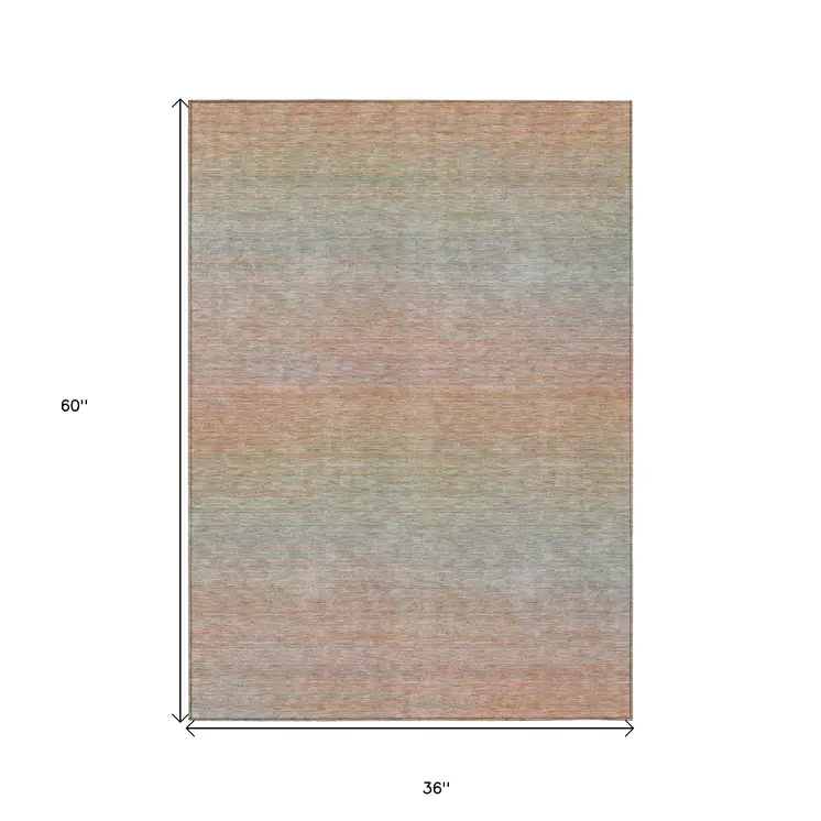 3' X 5' Coral Striped Washable Indoor Outdoor Area Rug