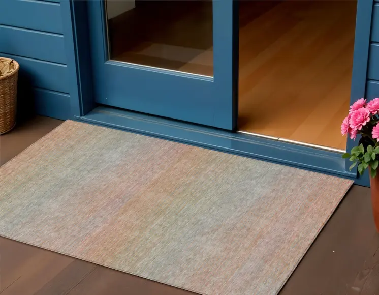 3' X 5' Coral Striped Washable Indoor Outdoor Area Rug