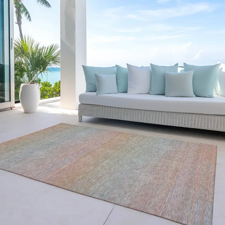 3' X 5' Coral Striped Washable Indoor Outdoor Area Rug